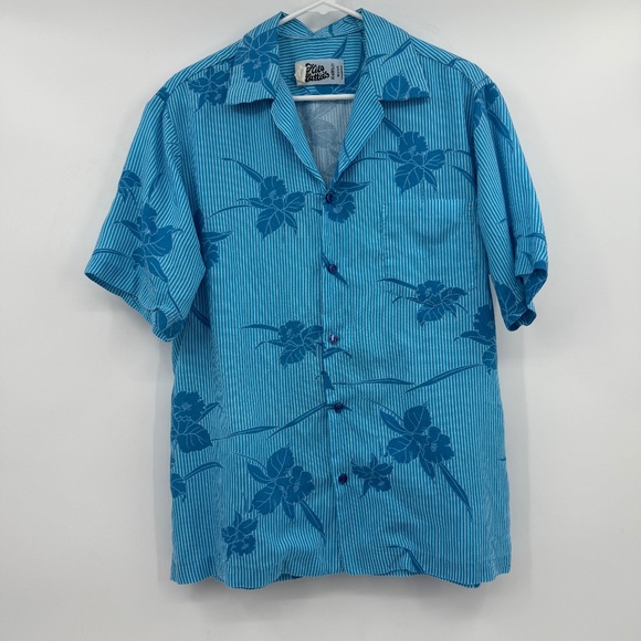 Hilo Hattie Hawaiian Shirt Men Medium Vintage Blue Short Sleeve Button Up Rayon - Picture 1 of 10